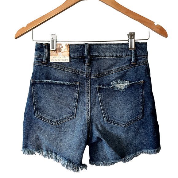 Sincerely Jules NEW Shorts Denim Jean Distressed Super HIgh Rise Wedge 25/1 - Picture 4 of 13